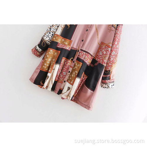 Women's Cheap Chain Printed Long Sleeve Dress